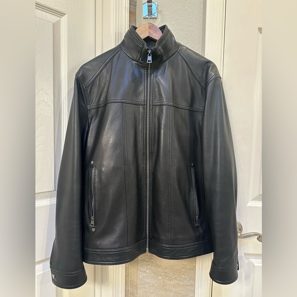 Roundtree & Yorke Newer Black Leather “Hipster” Jacket w/ Stand Collar